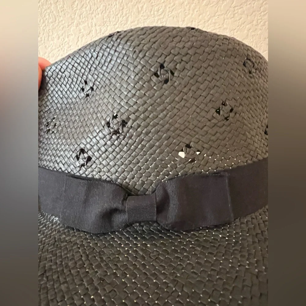 Anthropologie Black Straw Woven Raffia Hat for Women NEW
